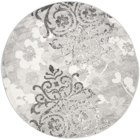 Flowers First 3 x 3 ft. Adirondack Contemporary Round Power Loomed Rug; Silver & Ivory FL1860650